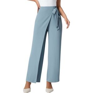 Halara Flex High Waisted Wide Leg Work Pants Blue Tie Apron Side Large TALL